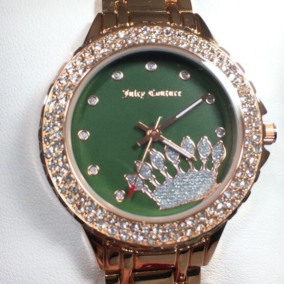 $125 JUICY COUTURE CROWN EMBELLISHED GOLD TONE WRIST WATCH NWT - Picture 1 of 9
